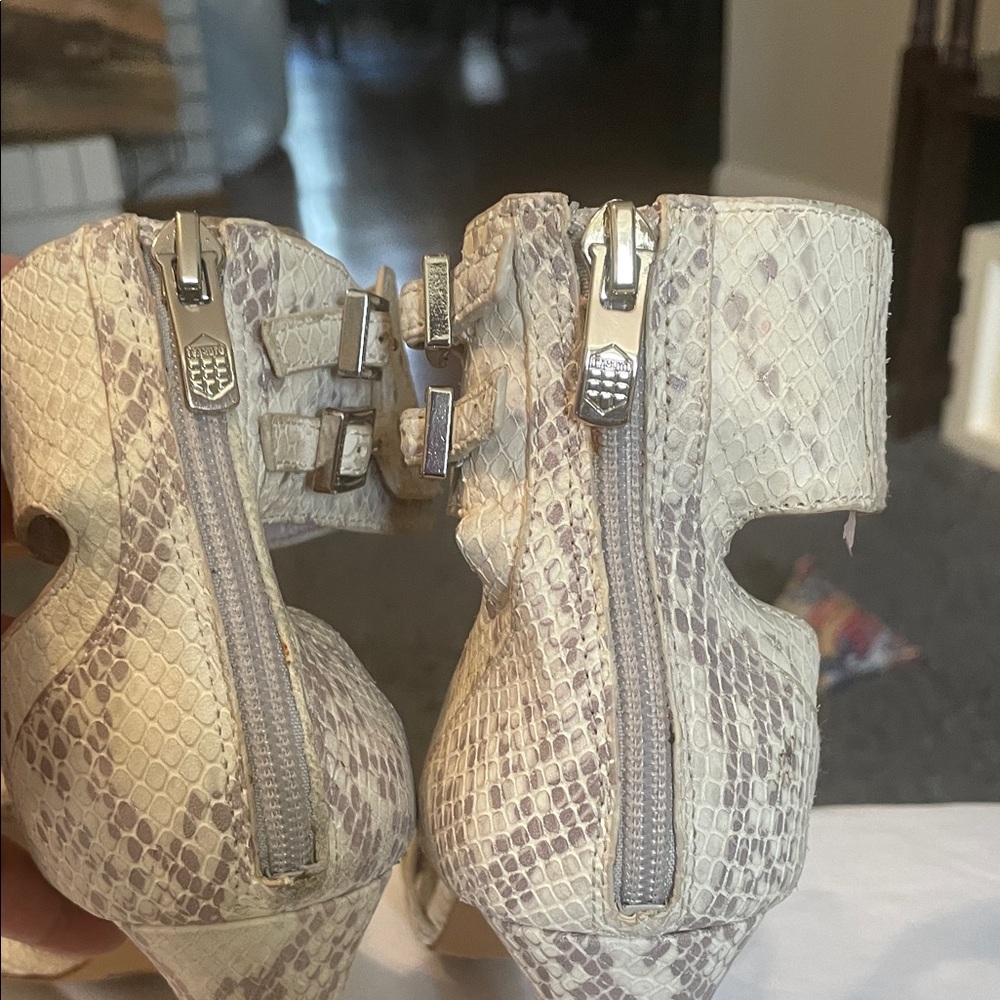 Vince Camuto High-Heel Ankle Strap Sandals in Neutral Snake Print - Picture 6 of 10